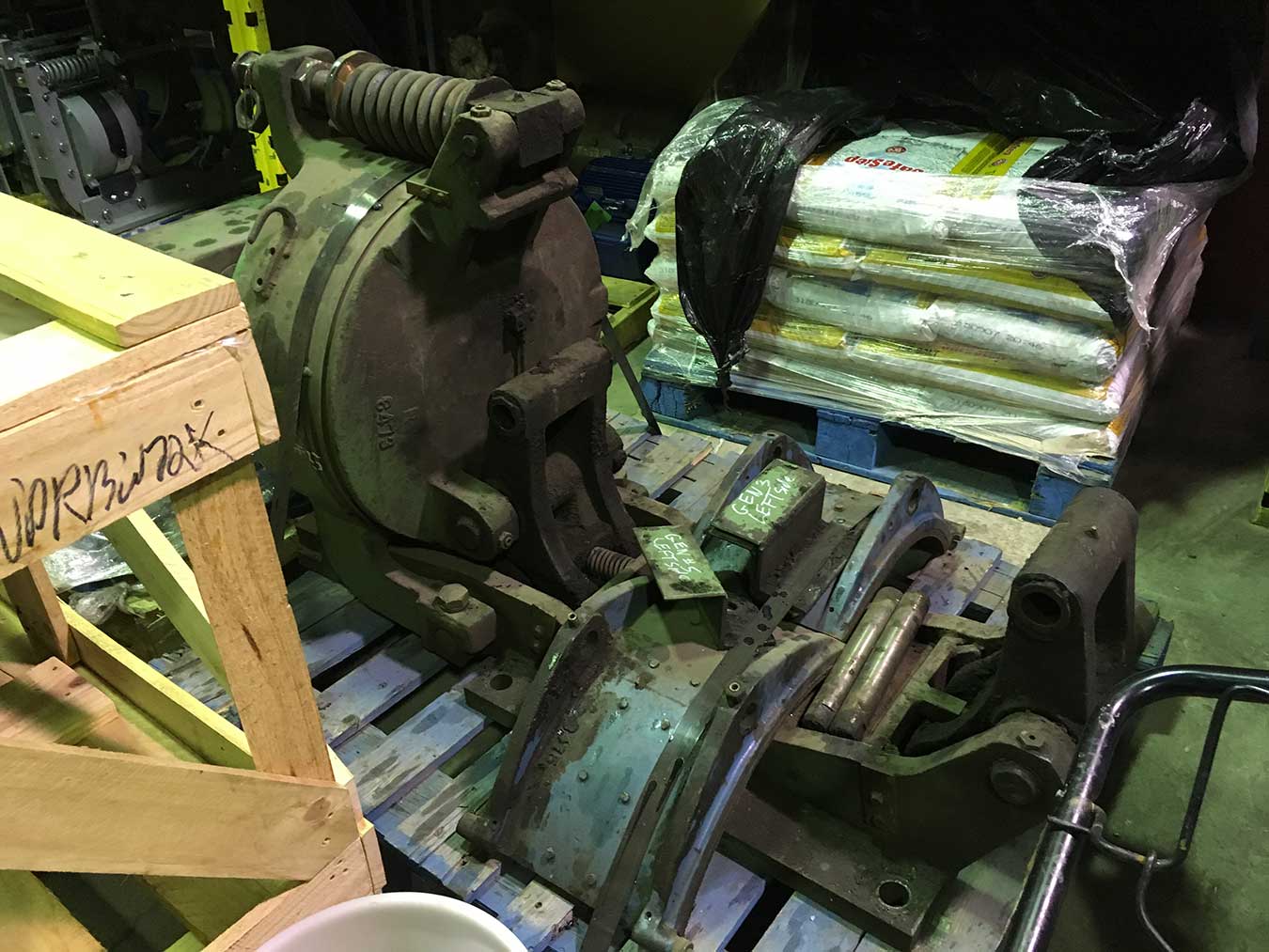 Industrial brake on the floor of a motor repair shop